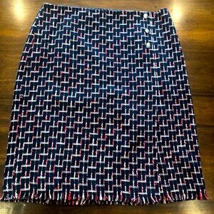 Talbots Size 12 Red, White and Blue Tweed Raw Fringed Hem, wrap skirt